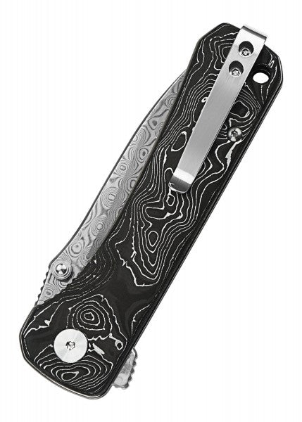 Navaja de bolsillo Halcón, hoja de Damasco, mango CF de lámina de cobre o papel de aluminio QS131-S - Espadas y Más