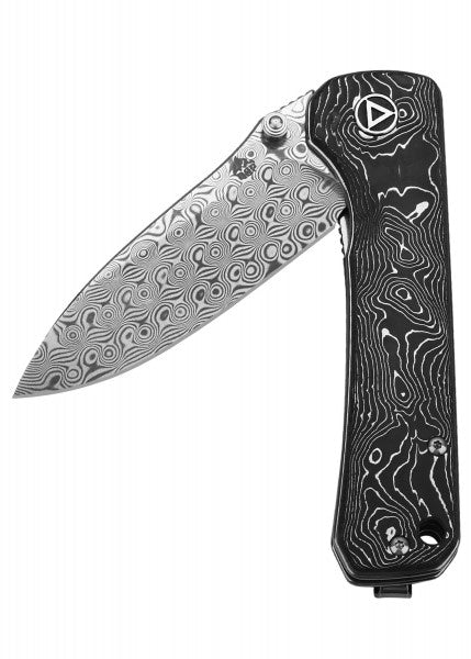 Navaja de bolsillo Halcón, hoja de Damasco, mango CF de lámina de cobre o papel de aluminio QS131-S - Espadas y Más