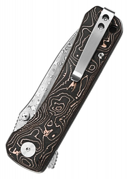 Navaja de bolsillo Halcón, hoja de Damasco, mango CF de lámina de cobre o papel de aluminio QS131-S - Espadas y Más