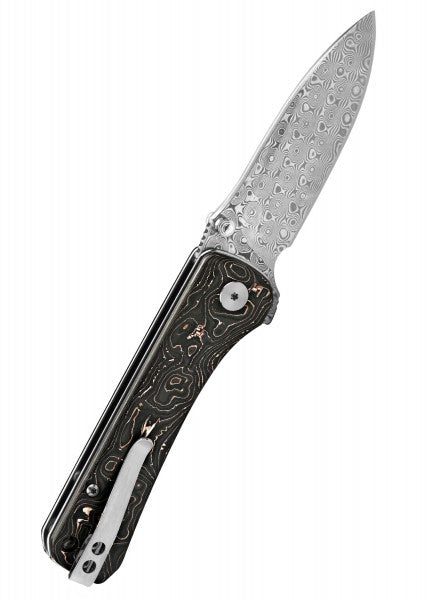 Navaja de bolsillo Halcón, hoja de Damasco, mango CF de lámina de cobre o papel de aluminio QS131-S - Espadas y Más