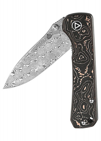 Navaja de bolsillo Halcón, hoja de Damasco, mango CF de lámina de cobre o papel de aluminio QS131-S - Espadas y Más