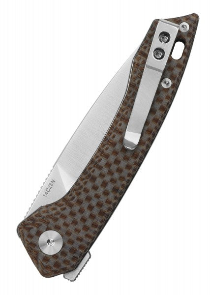 Navaja de bolsillo Leopardo, 14C28N hoja de satén Mango Micarta texturizado marrón o negro QS135 - Espadas y Más