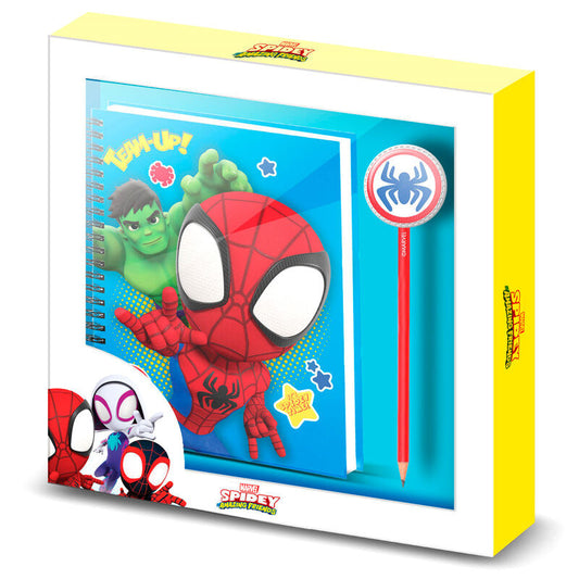 Set cuaderno + lapiz Team Spiderman and His Amazing Friends Marvel - Espadas y Más