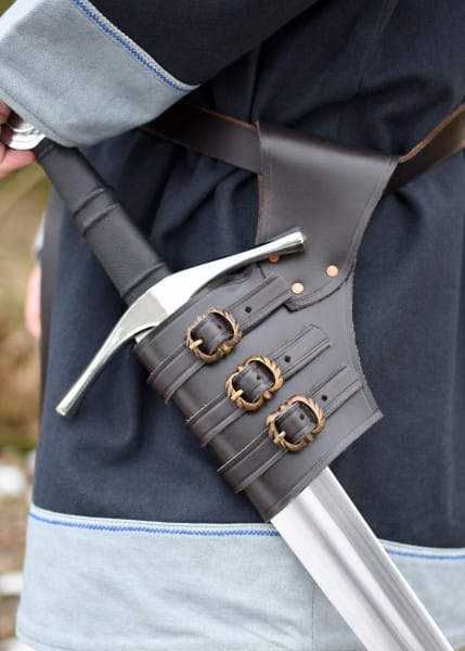 Soporte de espada de cuero marrón ajustable - Espadas y Más