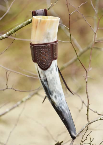 Portahuetes de cuero para beber cuerno con relieve y ante, marrón oscuro ULF-LP-37 - Espadas y Más