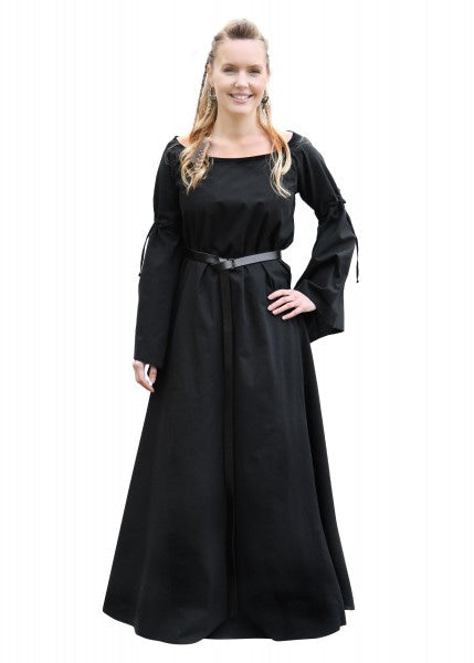Vestido de turno medieval Burglinde con mangas de trompeta, negro  1280020620 - Espadas y Más