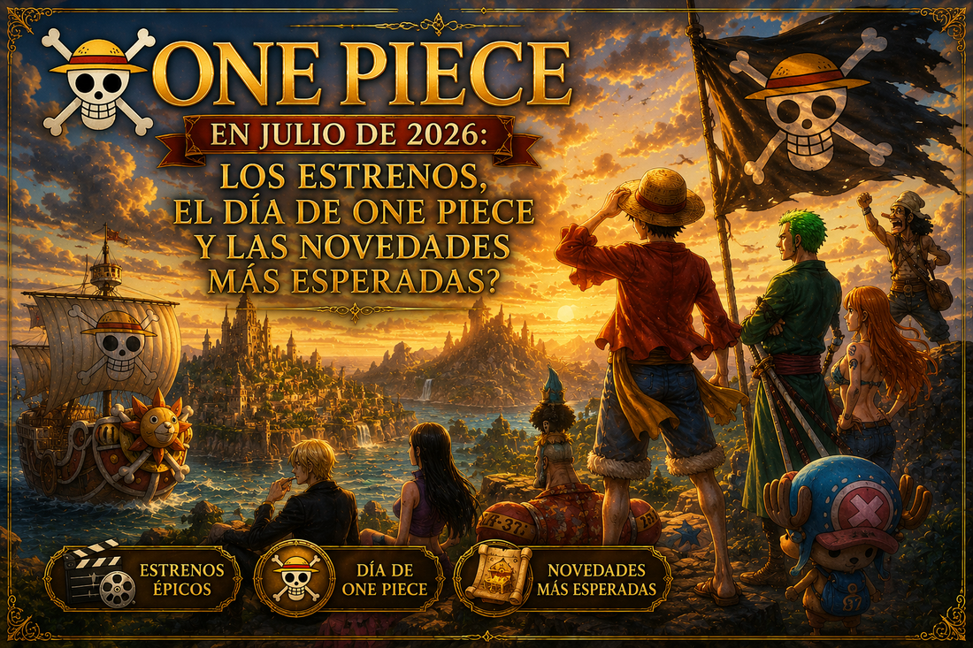 Varios personajes de One Piece, viendo mayormente al mar y a su embarcación, con el título del artículo al frente