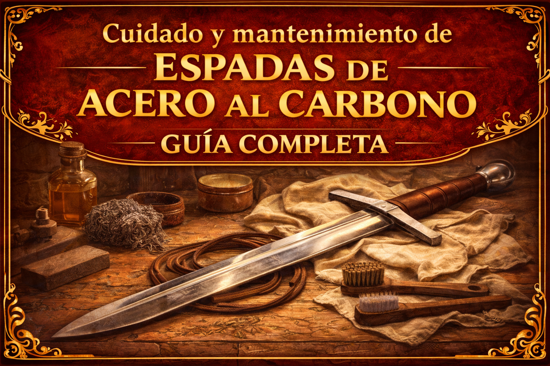 Espada con implementos que podrían servir para limpieza, sobre una mesa de madera y una tela, con el título del artículo