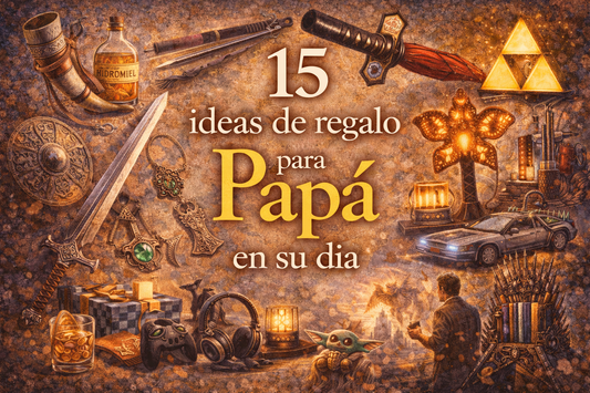 Imagen con variedad de artículos que dice 15 ideas de regalo para Papá en su día