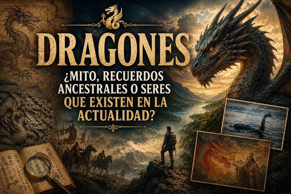 Diferentes dragones, ilustraciones y referencias. Con el título del artículo.