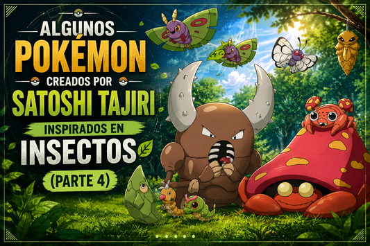 Varios Pokémon insecto conviviendo, con el título del artículo a un lado