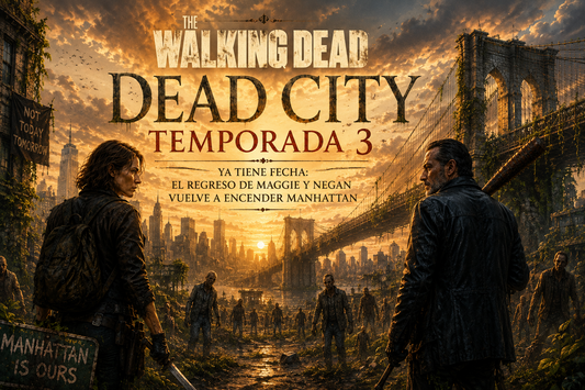 Ilustración de la ciudad en ruinas con zombies y los protagonistas, con el título del artículo en la parte superior