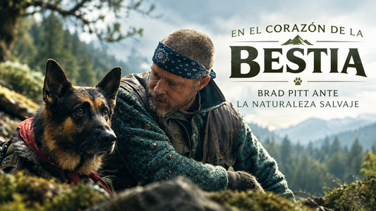 Protagonista humano y canino de En el corazón de la bestia, con el título del artículo