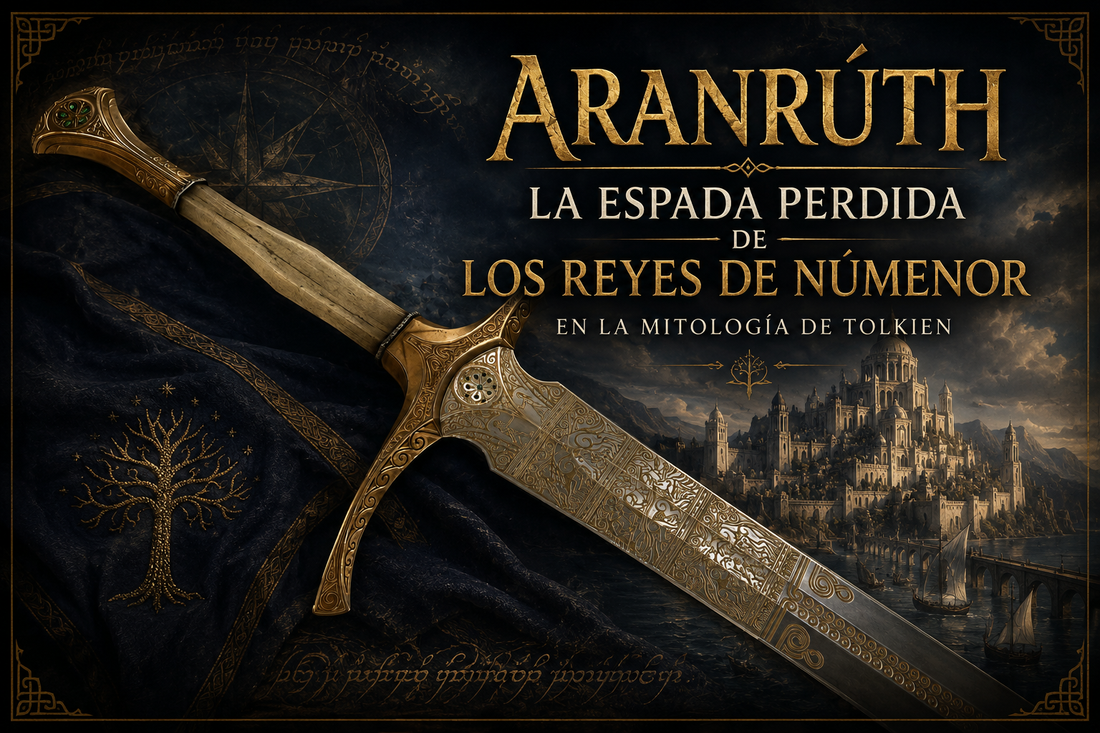 Aranrúth sobre una tela azul con brocado dorado y con un fondo, a un lado, de un gran castillo, bajo el título del artículo