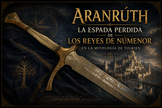 Aranrúth sobre una tela azul con brocado dorado y con un fondo, a un lado, de un gran castillo, bajo el título del artículo