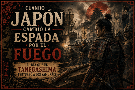 Samurais frente a un Tanegashima, y el título del artículo a un lado.