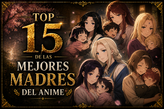 Imagen de varias mujeres con hijos, dibujadas estilo anime, con el texto de "Top 15 de las mejores madres del anime"
