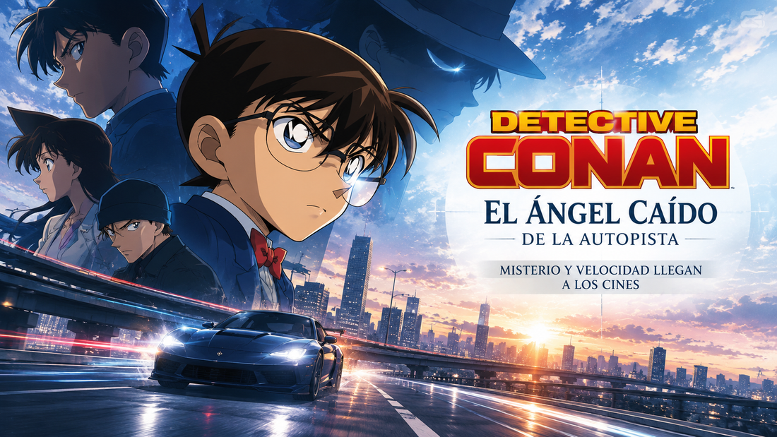 Imagen de personajes de Detective Conan, una autopista y el título del artículo 