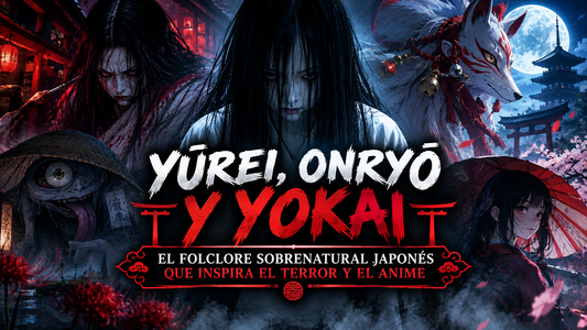 Imagen de diferentes seres sobrenaturales japoneses con el título del artículo al frente