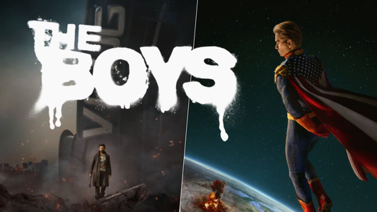 Título The boys con un par de personajes de la serie