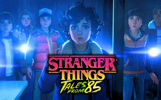 Imagen de los protagonistas en su versión animada, en tonos azules y celestes de fondo, con el título de la animación en inglés en contraste al frente