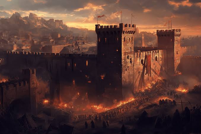 Castillo medieval siendo asediado