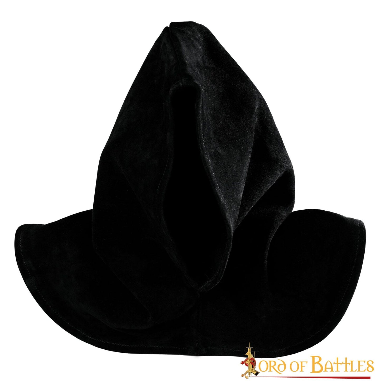 Capucha de Piel de Ante Negra con Cuello Ancho - Estilo Medieval Artesanal - Imagen 8