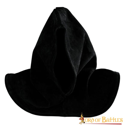 Capucha de Piel de Ante Negra con Cuello Ancho - Estilo Medieval Artesanal - Imagen 8