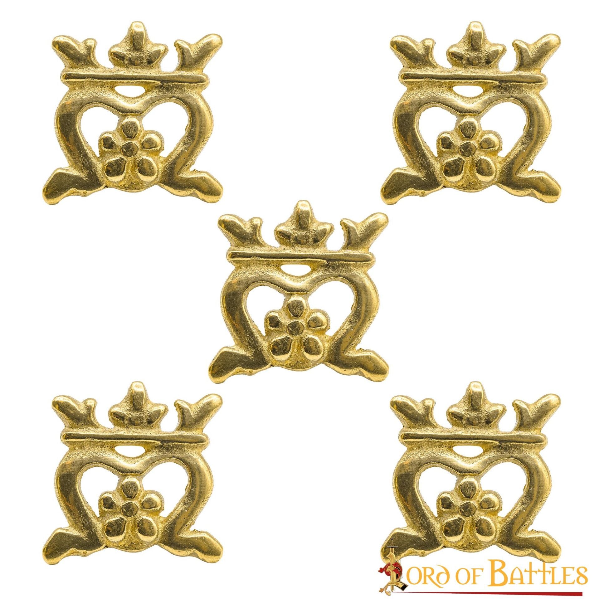 Corona Medieval de Latón para Cinturón - Juego de 5 Tachuelas de Latón para Artesanía en Cuero y Disfraces - Imagen 1