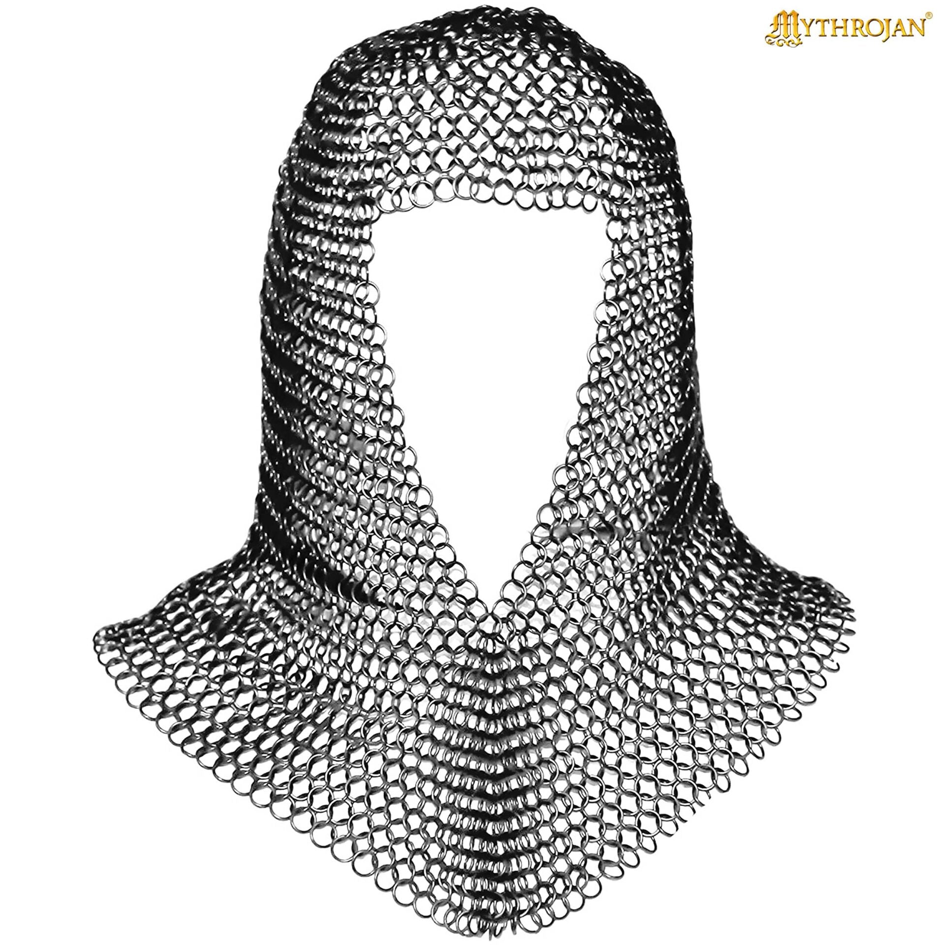 Cofia de Cota de Malla con Cara en V - 10 Mm, Calibre 16 de Acero Inoxidable, Libre de Óxido - Ideal para Larp, Cosplay y Disfraces de Cine Medieval - Imagen 1