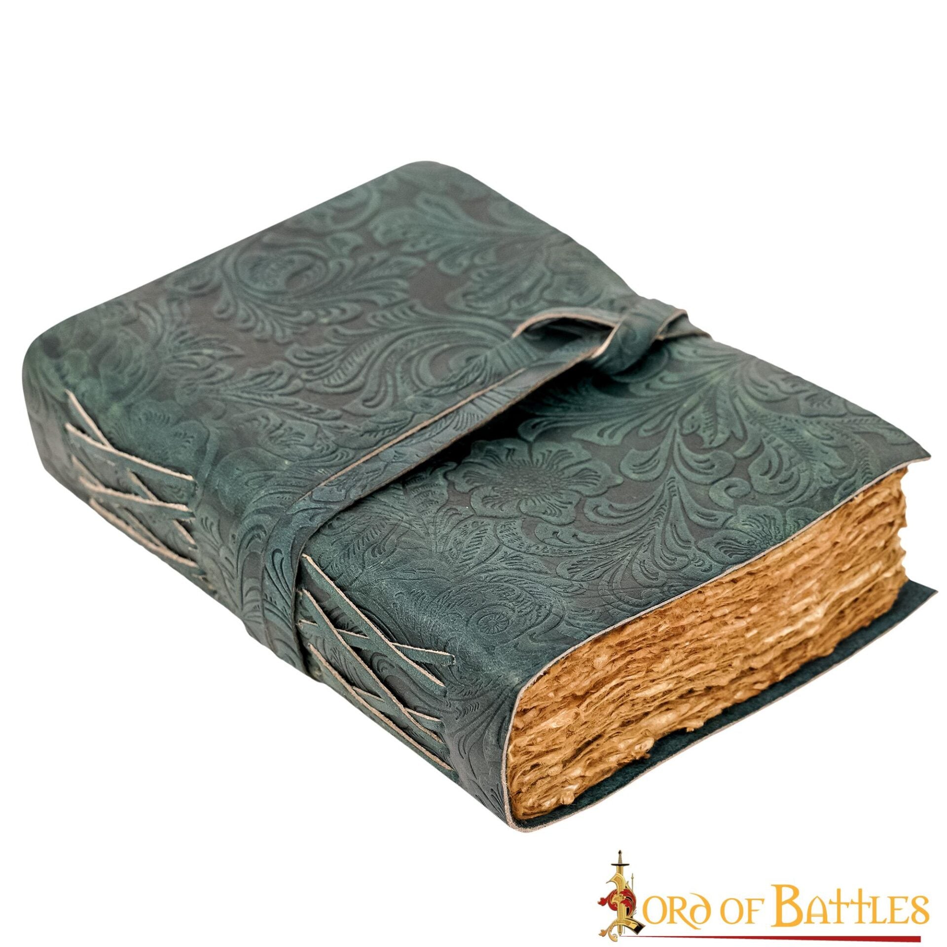 Diario Medieval de Cuero con Papel Antiguo -verde - Diario Hecho a Mano - Imagen 9