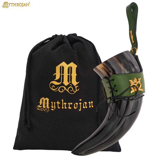 Mythrojan The Elegant Lady 250 Ml Cuerno Vikingo para Beber con Funda de Cuero Verde - Imagen 1