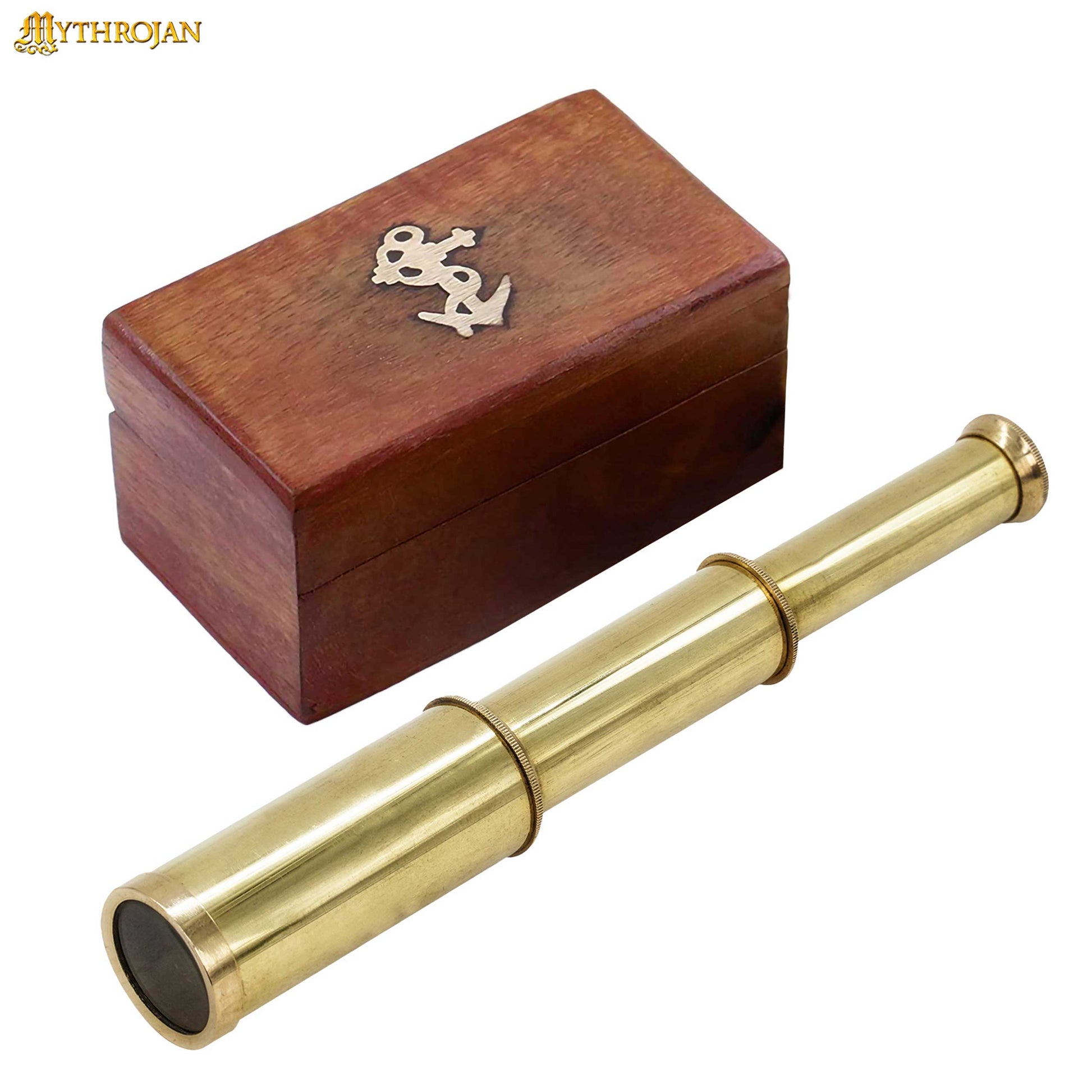Mini Catalejo Pirata Mythrojan Telescopio de Latón con Caja de Madera - Imagen 1