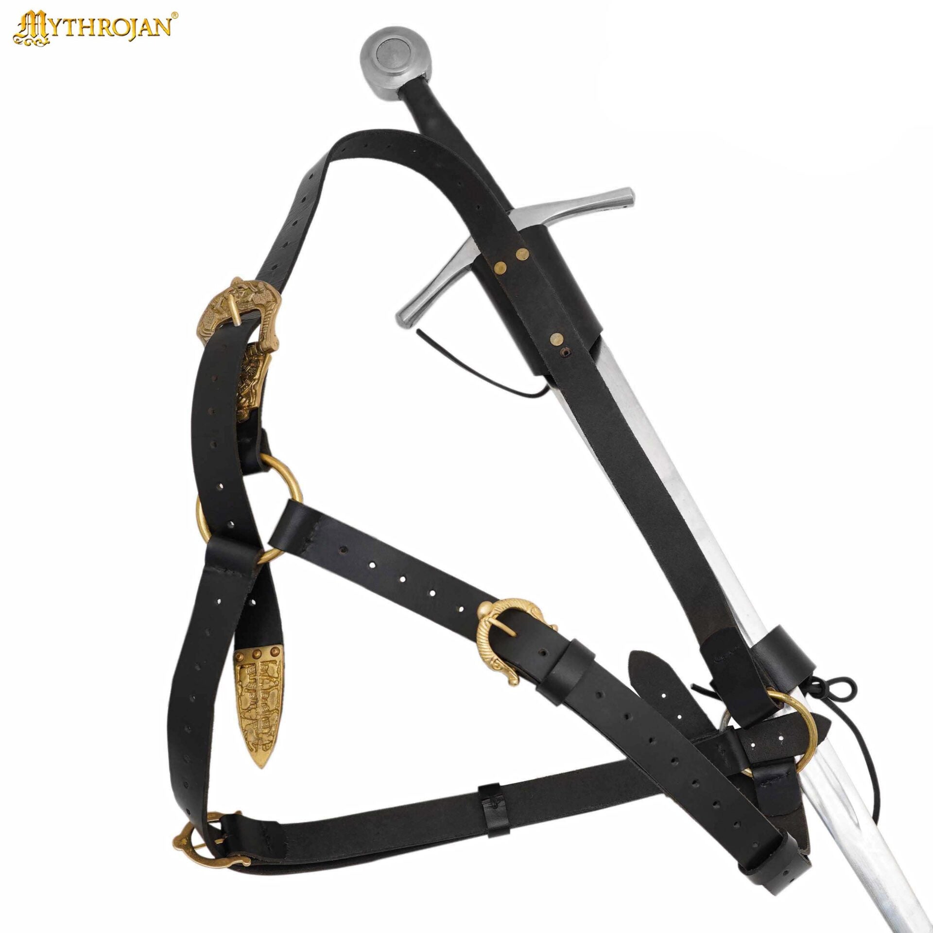 Mythrojan Geralt Back Scabbard, Ideal para Larp Cosplay y Eventos Medievales Cuero de Grano Completo Negro - Imagen 1