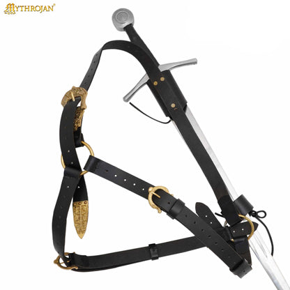 Mythrojan Geralt Back Scabbard, Ideal para Larp Cosplay y Eventos Medievales Cuero de Grano Completo Negro - Imagen 1