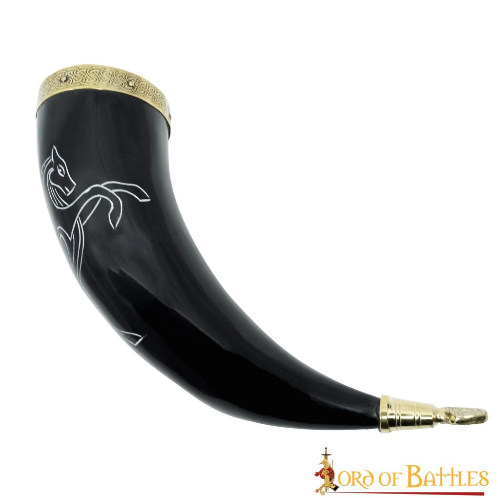 Cuerno Medieval para Beber 300-350 Ml con Accesorios de Latón Macizo Puro Cuerno de Buey Auténtico - Imagen 2