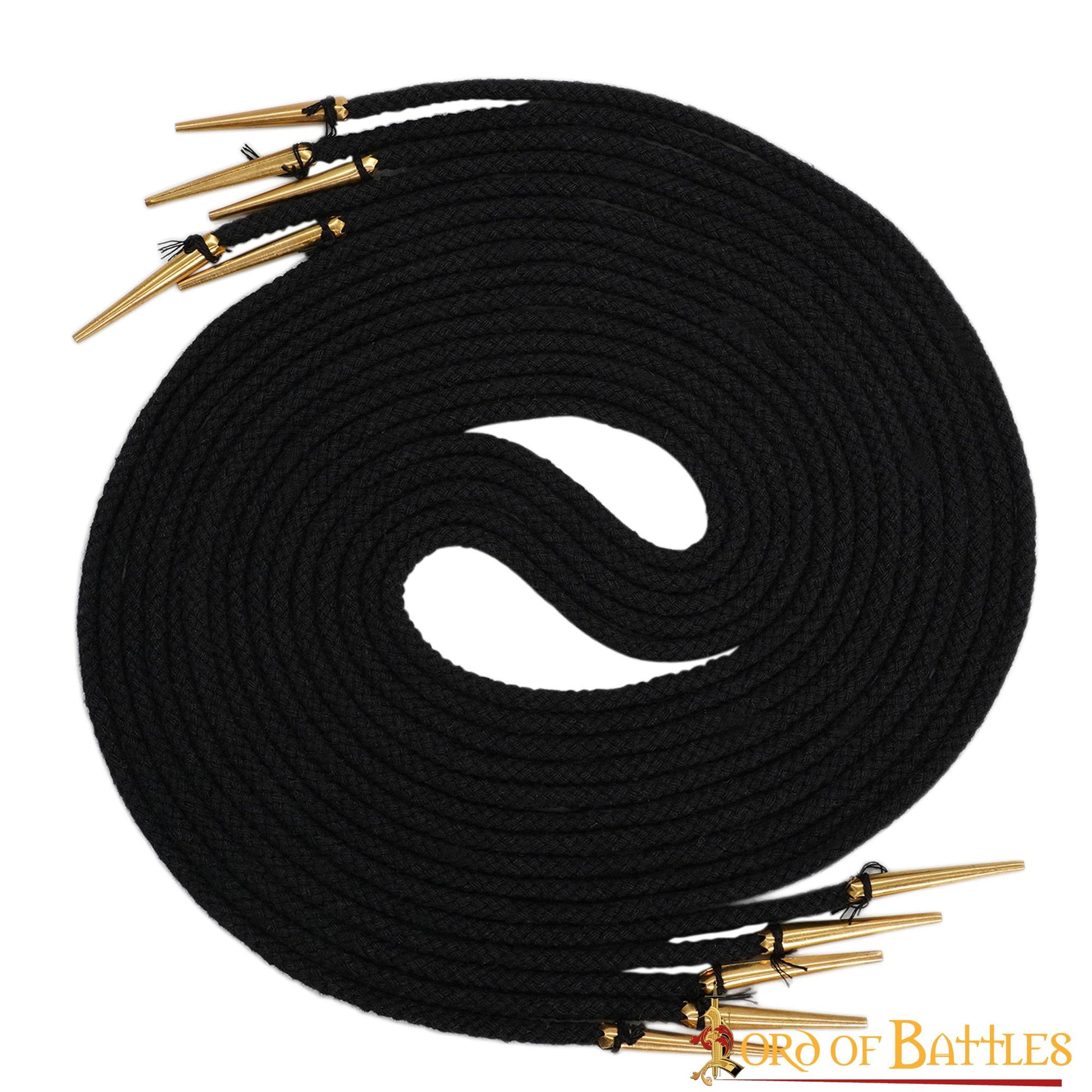 Cordones de Algodón Negro con Remates de Latón Macizo - Juego de 5 Corbatas Medievales - Imagen 12