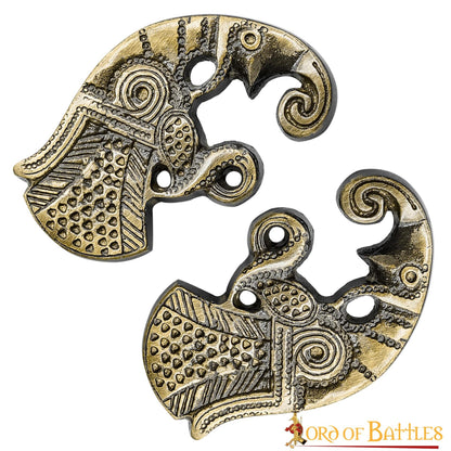Monturas de Cuervo de Odín de Latón Antiguo - Par de Huginn y Muninn Vikingos para Marroquinería - Imagen 1