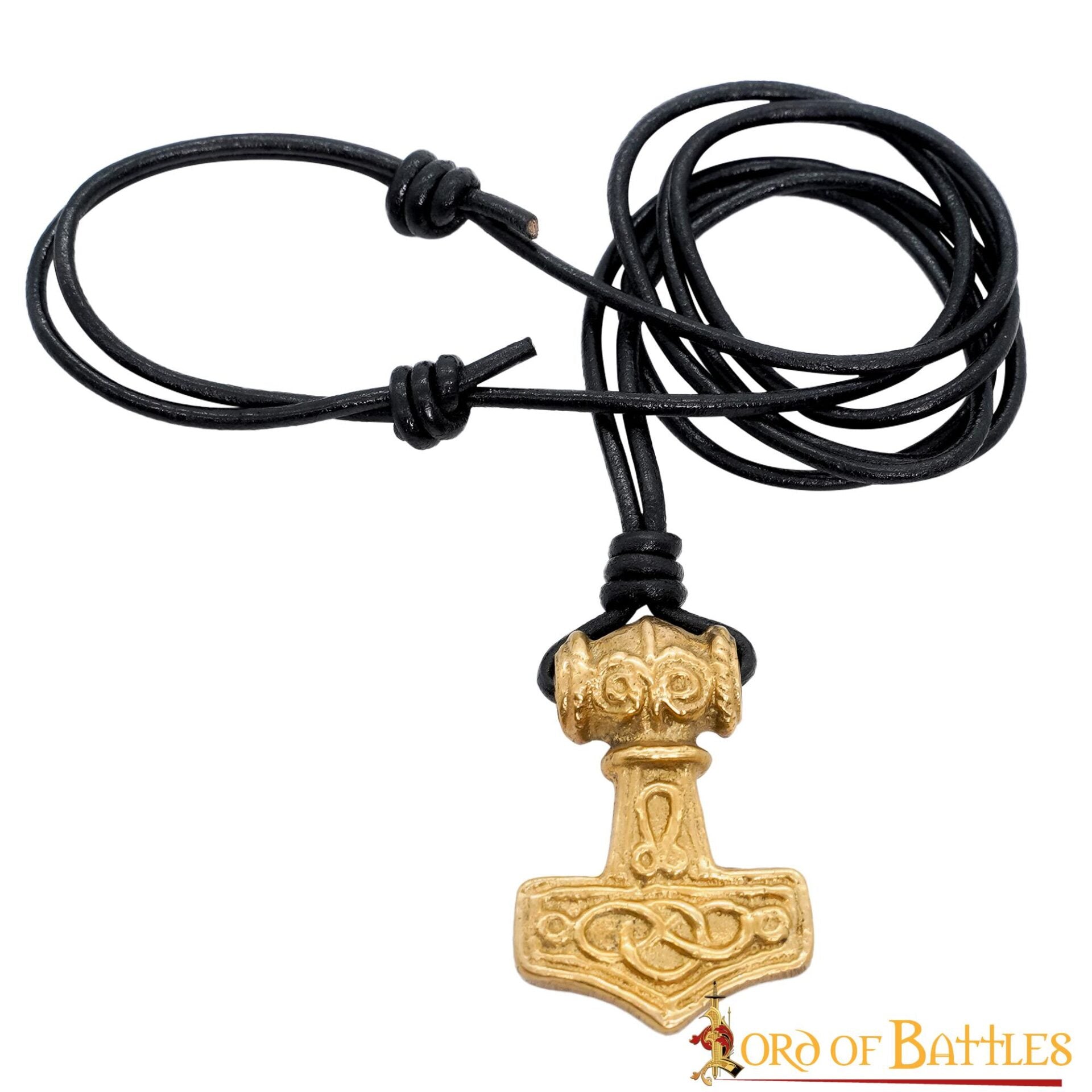 Colgante Mjolnir con Cordón de Cuero - Latón, Martillo de Thor - Imagen 8