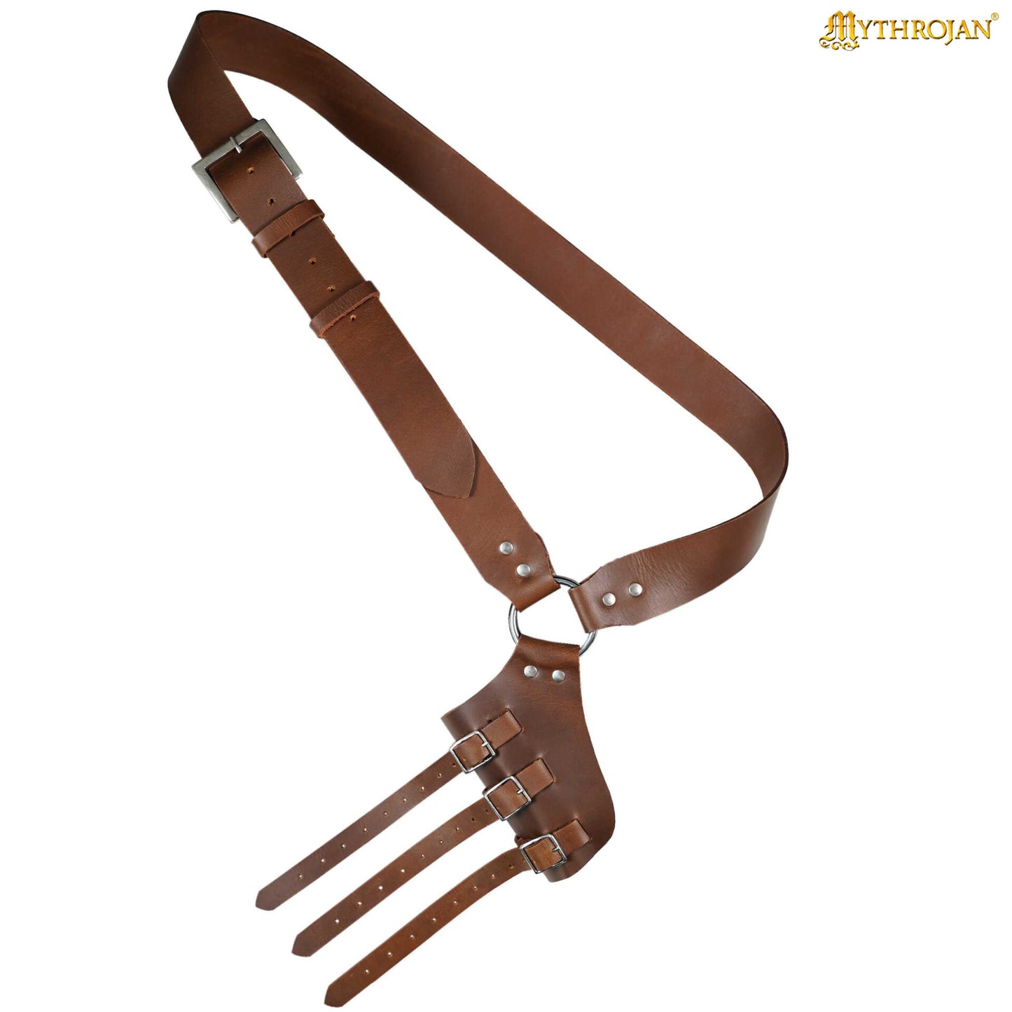Mythrojan Baldric Cinturón de Espada de Cuero Funda Daga Medieval - Mano Derecha Marrón - Imagen 1