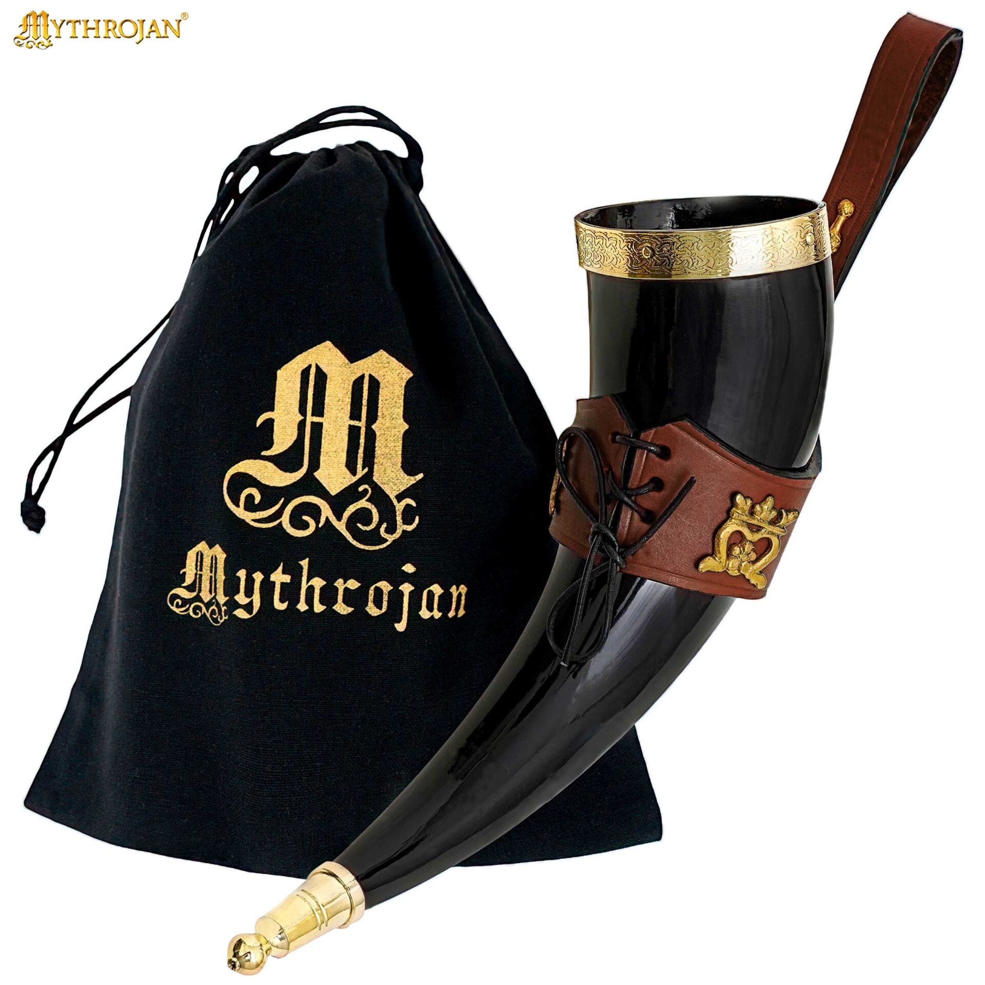 Mythrojan The Elegant Lady 350 Ml Cuerno Vikingo para Beber con Soporte de Cuero Marrón - Imagen 1
