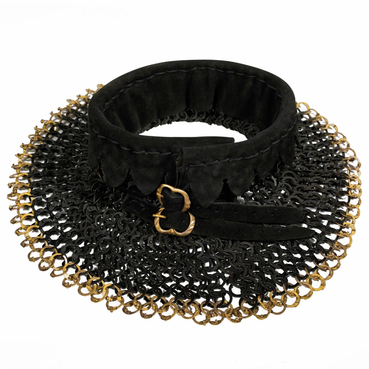 Chainmail Standard "the Black Knight Gorget" - 9mm Flat Ring Round Rivets With Sturdy Red Padded Lining And Solid Brass Closing System - Mild Steel - Ideal For Stage Combat & Reenactments - Padded Lining - Imagen 7