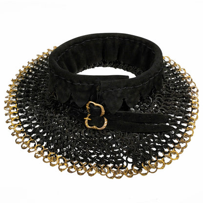 Chainmail Standard "the Black Knight Gorget" - 9mm Flat Ring Round Rivets With Sturdy Red Padded Lining And Solid Brass Closing System - Mild Steel - Ideal For Stage Combat & Reenactments - Padded Lining - Imagen 7