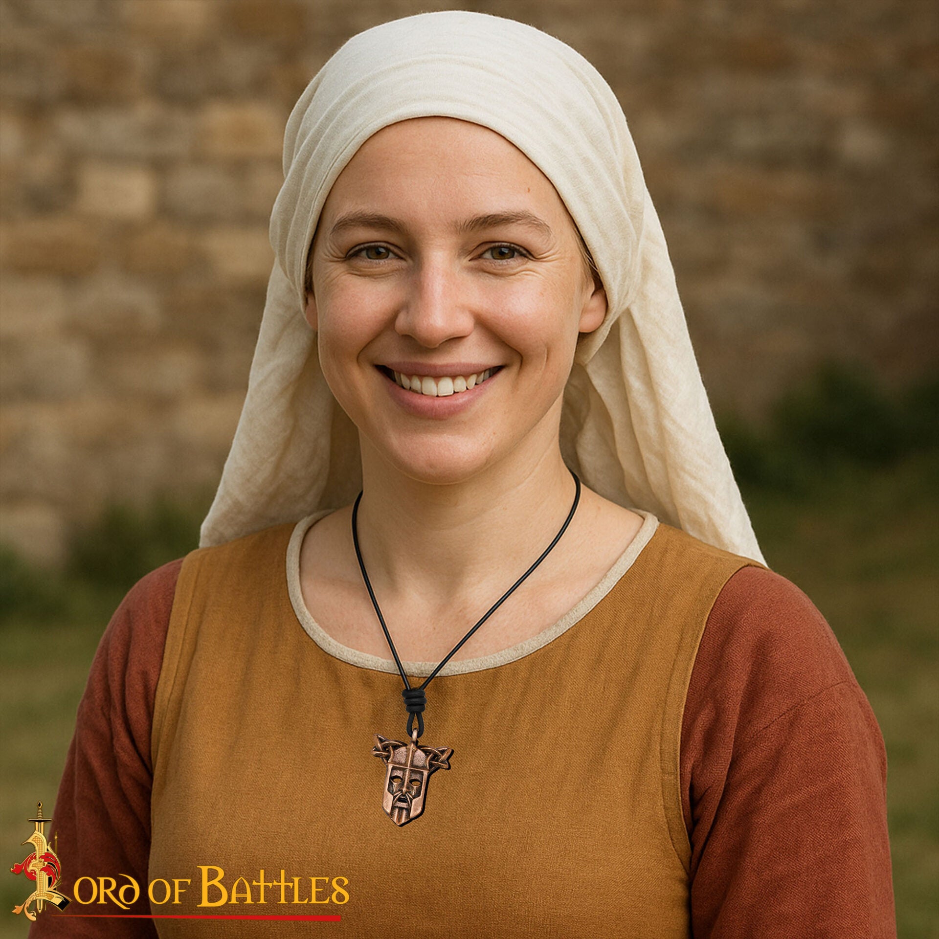 Colgante Máscara Vikinga - 2,9 X 3 Cm, Acabado en Bronce Antiguo con Detalle de Nudos - Imagen 2