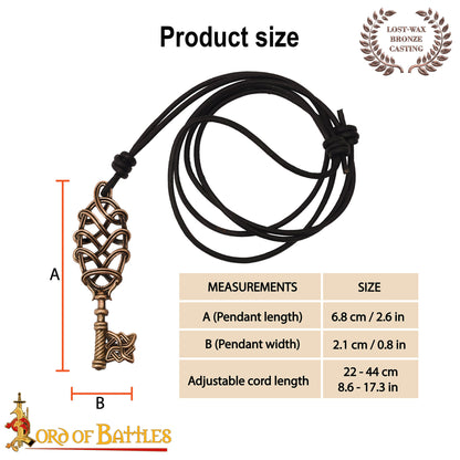 Collar Colgante Llave Vikinga de Bronce - Fundición a la Cera Perdida con Cordón de Cuero Ajustable - Imagen 3