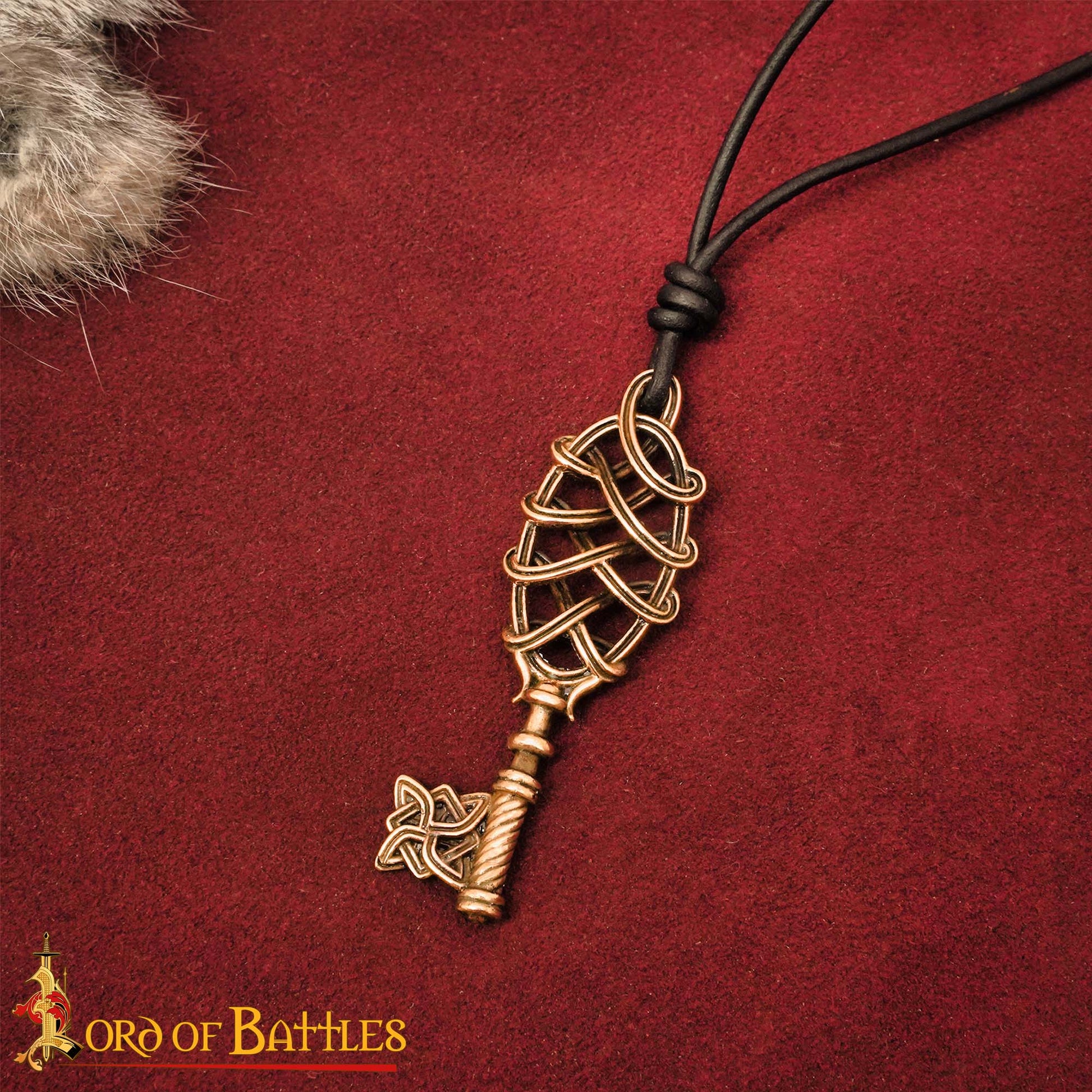 Collar Colgante Llave Vikinga de Bronce - Fundición a la Cera Perdida con Cordón de Cuero Ajustable - Imagen 6