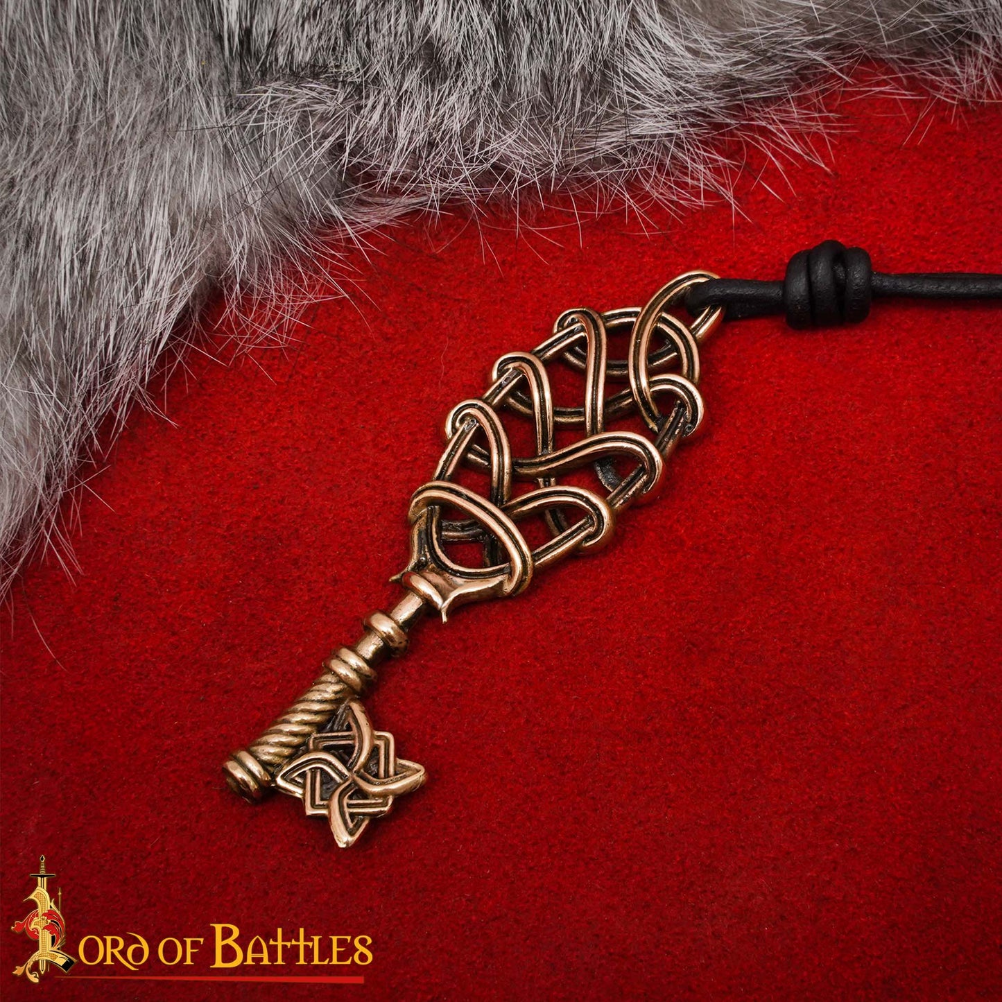 Collar Colgante Llave Vikinga de Bronce - Fundición a la Cera Perdida con Cordón de Cuero Ajustable - Imagen 1