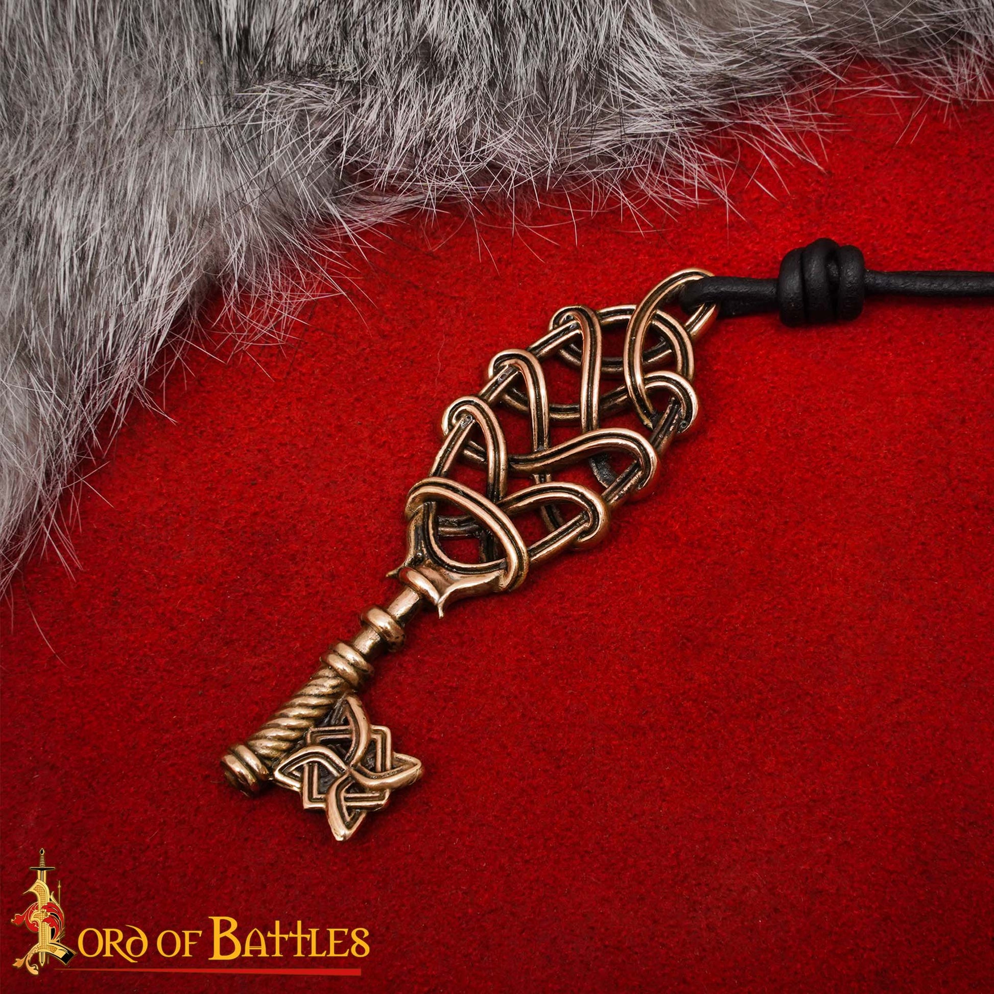 Collar Colgante Llave Vikinga de Bronce - Fundición a la Cera Perdida con Cordón de Cuero Ajustable - Imagen 1