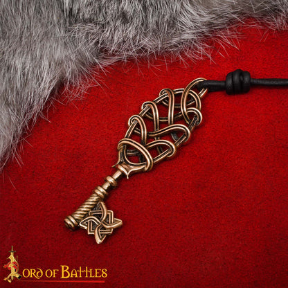 Collar Colgante Llave Vikinga de Bronce - Fundición a la Cera Perdida con Cordón de Cuero Ajustable - Imagen 1