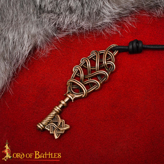 Collar Colgante Llave Vikinga de Bronce - Fundición a la Cera Perdida con Cordón de Cuero Ajustable - Imagen 1